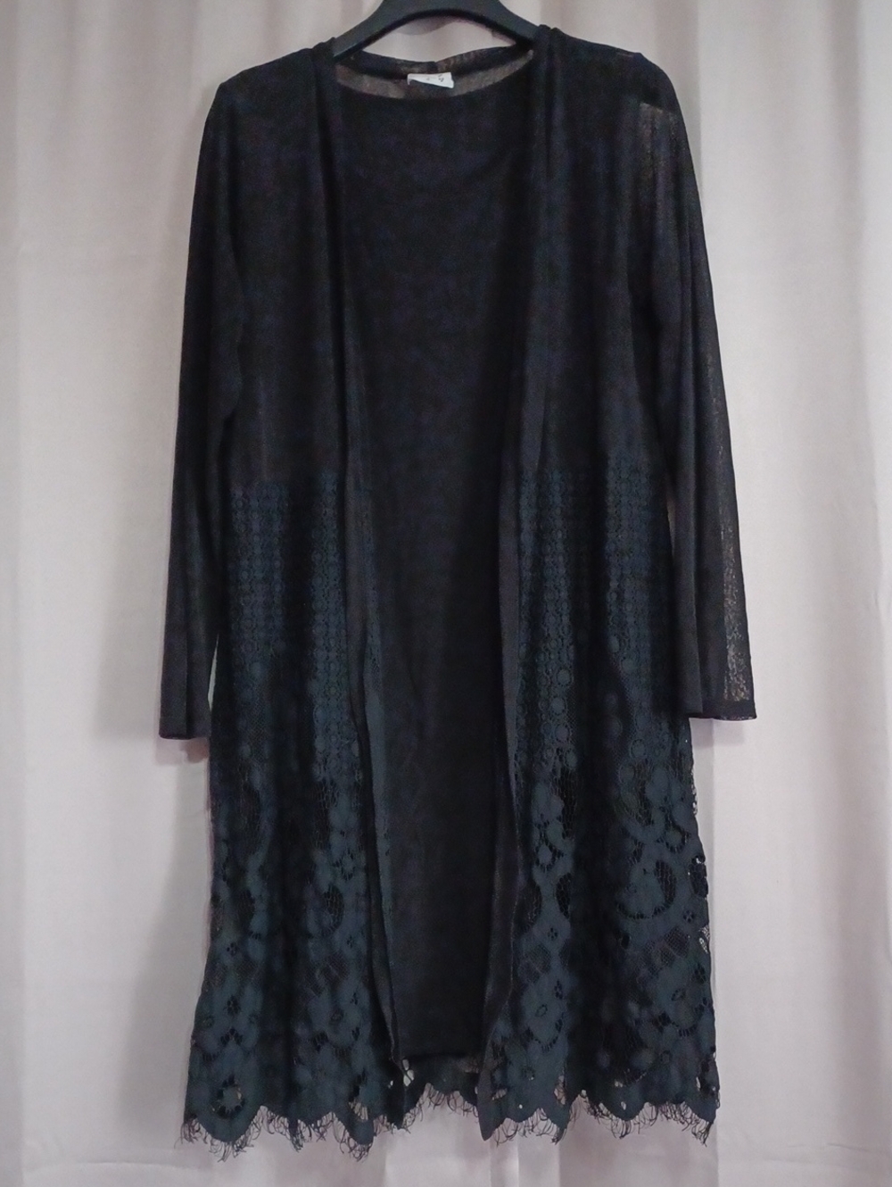 Siren Lily Mock Two-Piece Dress Black Size XL Crochet Sheer Duster Long Cardigan